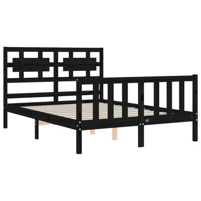 vidaXL Bedframe met hoofdbord massief hout zwart 140x190 cm