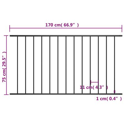 vidaXL Hekpaneel 1,7x0,75 m gepoedercoat staal zwart