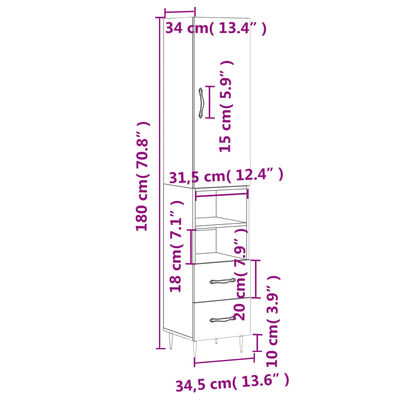 vidaXL Hoge kast 34,5x34x180 cm bewerkt hout wit