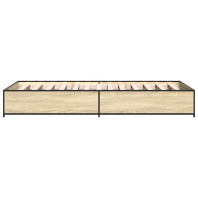 vidaXL Bedframe bewerkt hout en metaal sonoma eikenkleurig 75x190 cm