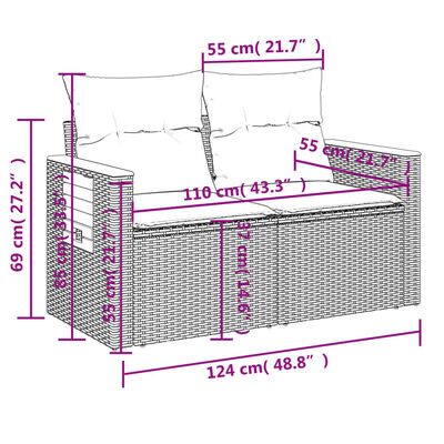 vidaXL 9-delige Loungeset met kussens poly rattan zwart