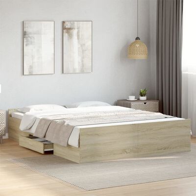 vidaXL Bedframe met lades bewerkt hout sonoma eikenkleurig 160x200 cm