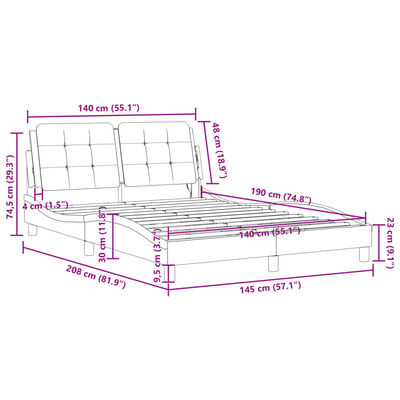 vidaXL Bedframe met hoofdbord kunstleer zwart en wit 140x190 cm