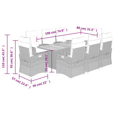 vidaXL 9-delige Tuinset met kussens poly rattan gemengd beige