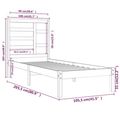 vidaXL Bedframe massief hout wit 100x200 cm