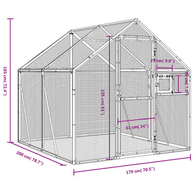 vidaXL Volière 1,79x2x1,85 m aluminium zilverkleurig