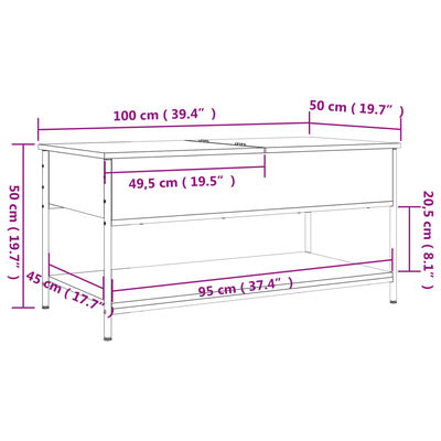 vidaXL Salontafel 100x50x50 cm bewerkt hout en metaal zwart