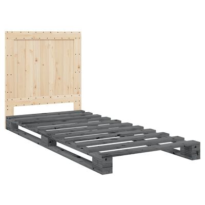 vidaXL Bedframe met hoofdbord massief grenenhout grijs 90x200 cm