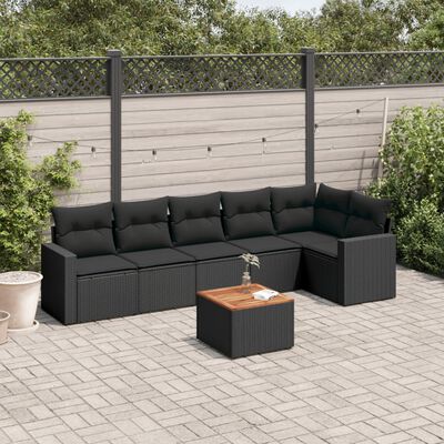 vidaXL 7-delige Loungeset met kussens poly rattan zwart