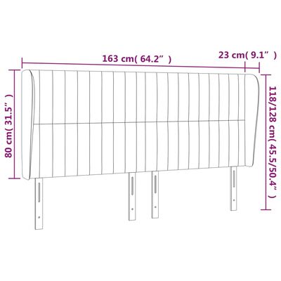 vidaXL Hoofdbord met randen 163x23x118/128 cm stof lichtgrijs