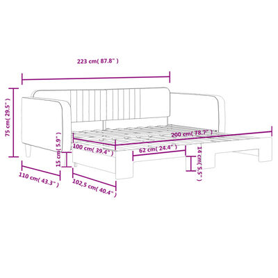 vidaXL Slaapbank met onderschuifbed 100x200 cm fluweel lichtgrijs