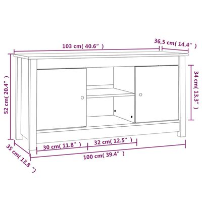 vidaXL Tv-meubel 103x36,5x52 cm massief grenenhout honingbruin