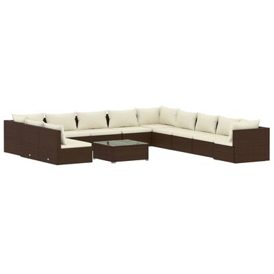 vidaXL 12-delige Loungeset met kussens poly rattan bruin