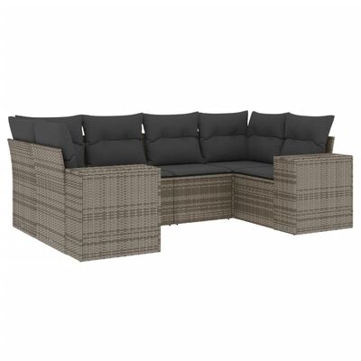 vidaXL 6-delige Loungeset met kussens poly rattan grijs