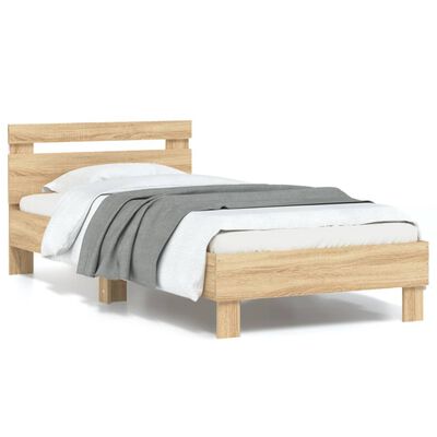 vidaXL Bedframe met hoofdbord en LED sonoma eikenkleurig 90x200 cm