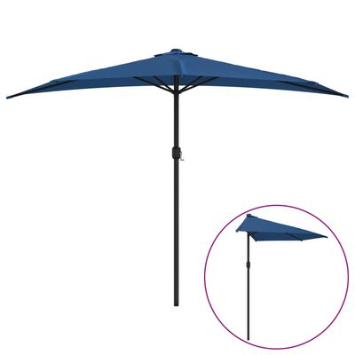 vidaXL Balkonparasol half met aluminium paal 300x155x223 cm blauw