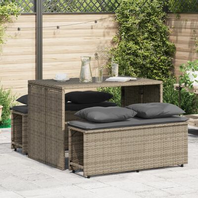 vidaXL 3-delige Tuinset met kussens poly rattan grijs