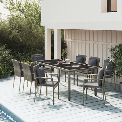 vidaXL 9-delige Tuinset met kussens poly rattan grijs