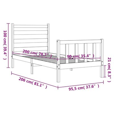 vidaXL Bedframe zonder matras massief grenenhout wit 90x200 cm