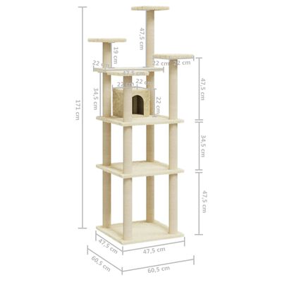 vidaXL Kattenmeubel met sisal krabpalen 171 cm crèmekleurig