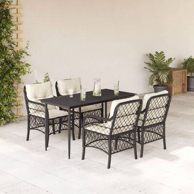 vidaXL 5-delige Tuinset met kussens poly rattan zwart