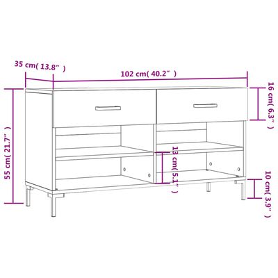 vidaXL Schoenenbank 102x35x55 cm bewerkt hout hoogglans wit