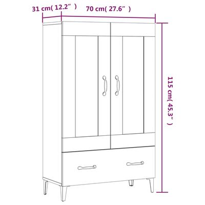 vidaXL Hoge kast 70x31x115 cm bewerkt hout hoogglans wit