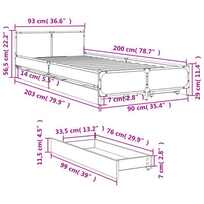 vidaXL Bedframe met lades bewerkt hout sonoma eikenkleurig 90x200 cm