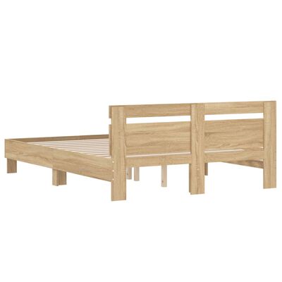 vidaXL Bedframe met hoofdeinde bewerkt hout sonoma eiken 150x200 cm