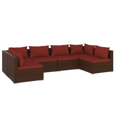 vidaXL 6-delige Loungeset met kussens poly rattan bruin