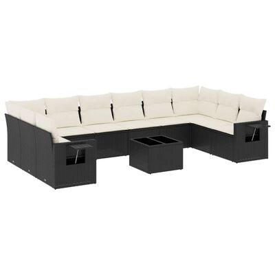 vidaXL 11-delige Loungeset met kussens poly rattan zwart