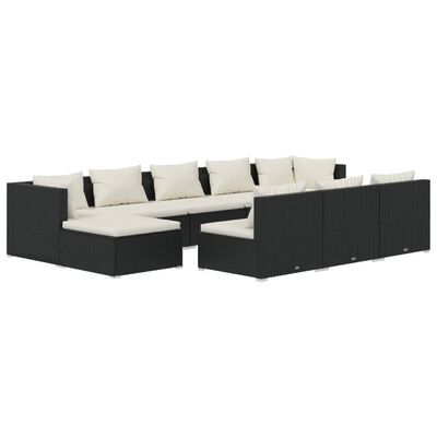 vidaXL 10-delige Loungeset met kussens poly rattan zwart