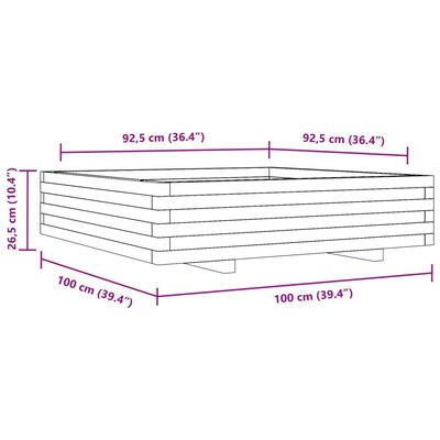 vidaXL Plantenbak 100x100x26,5 cm massief grenenhout wasbruin