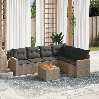 vidaXL 7-delige Loungeset met kussens poly rattan grijs