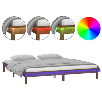 vidaXL Bedframe LED massief hout honingbruin 200x200 cm