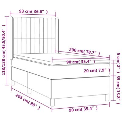 vidaXL Boxspring met matras stof lichtgrijs 90x200 cm