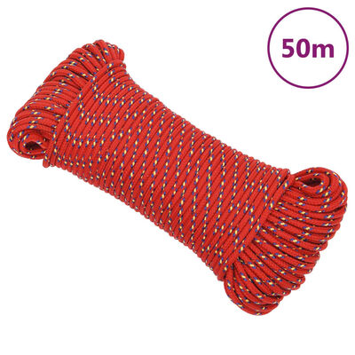 vidaXL Boottouw 4 mm 50 m polypropyleen rood