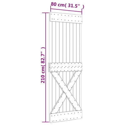 vidaXL Schuifdeur met beslag 80x210 cm massief grenenhout