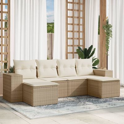 vidaXL 6-delige Loungeset met kussens poly rattan beige