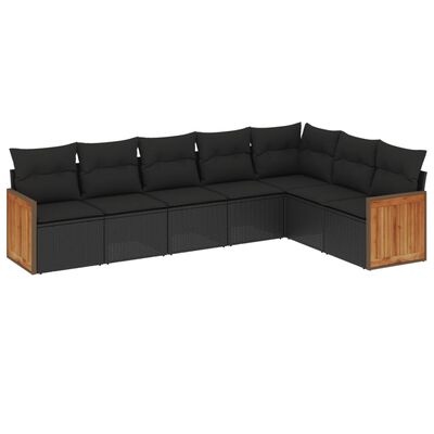 vidaXL 7-delige Loungeset met kussens poly rattan zwart