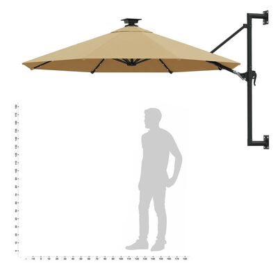 vidaXL Wandparasol met LED's 300 cm taupe