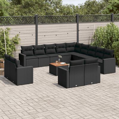 vidaXL 14-delige Loungeset met kussens poly rattan zwart