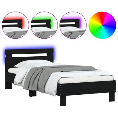 vidaXL Bedframe met hoofdbord en LED-verlichting zwart 90x190 cm