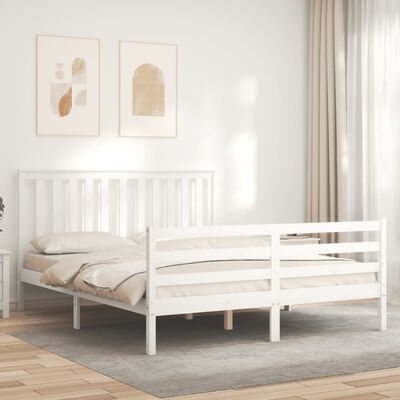 vidaXL Bedframe met hoofdbord massief hout wit