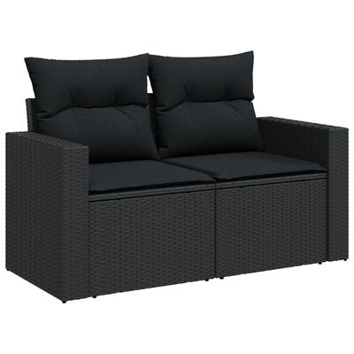 vidaXL 7-delige Loungeset met kussens poly rattan zwart