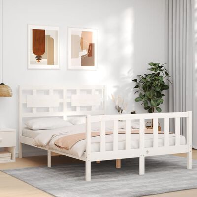 vidaXL Bedframe met hoofdbord massief hout wit