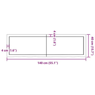 vidaXL Wastafelblad 140x40x(2-4) cm behandeld massief hout donkerbruin