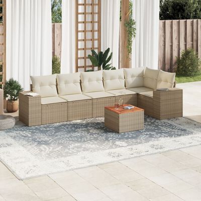 vidaXL 7-delige Loungeset met kussens poly rattan beige