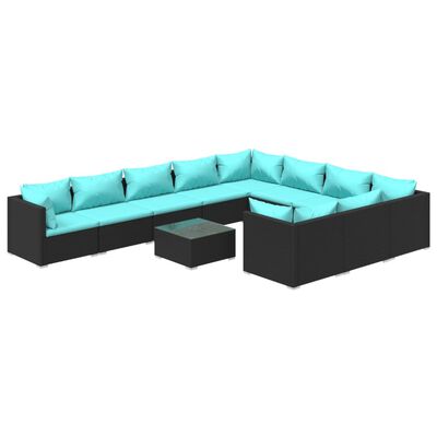 vidaXL 11-delige Loungeset met kussens poly rattan zwart