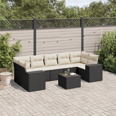 vidaXL 8-delige Loungeset met kussens poly rattan zwart